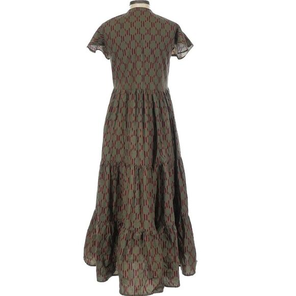Tuckernuck Oliphant V-Neck Maxi Dress 100% Cotton Tiered Earthy Polka Dot XS - Picture 3 of 11